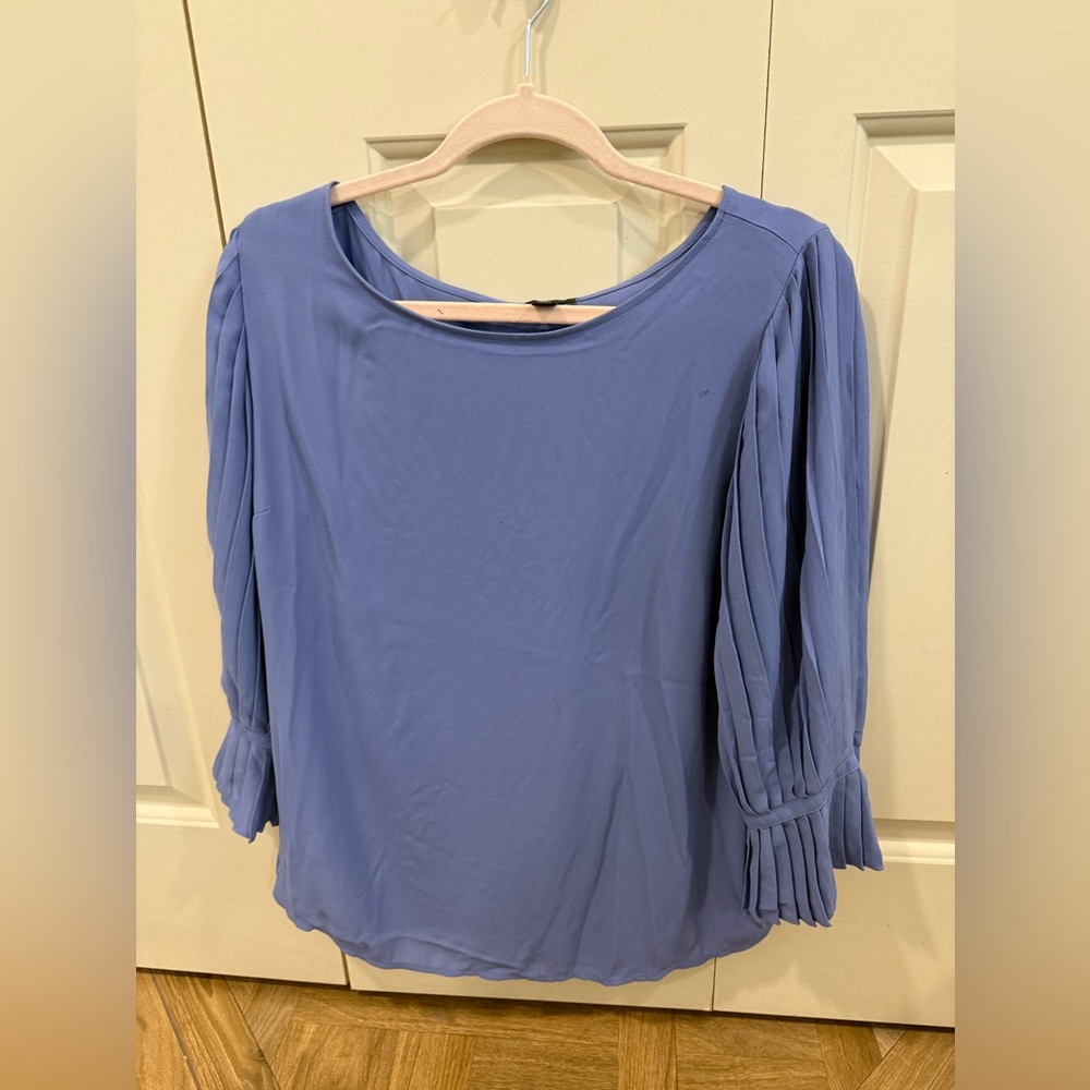 Ann Taylor Pleated Sleeve Blue Blouse